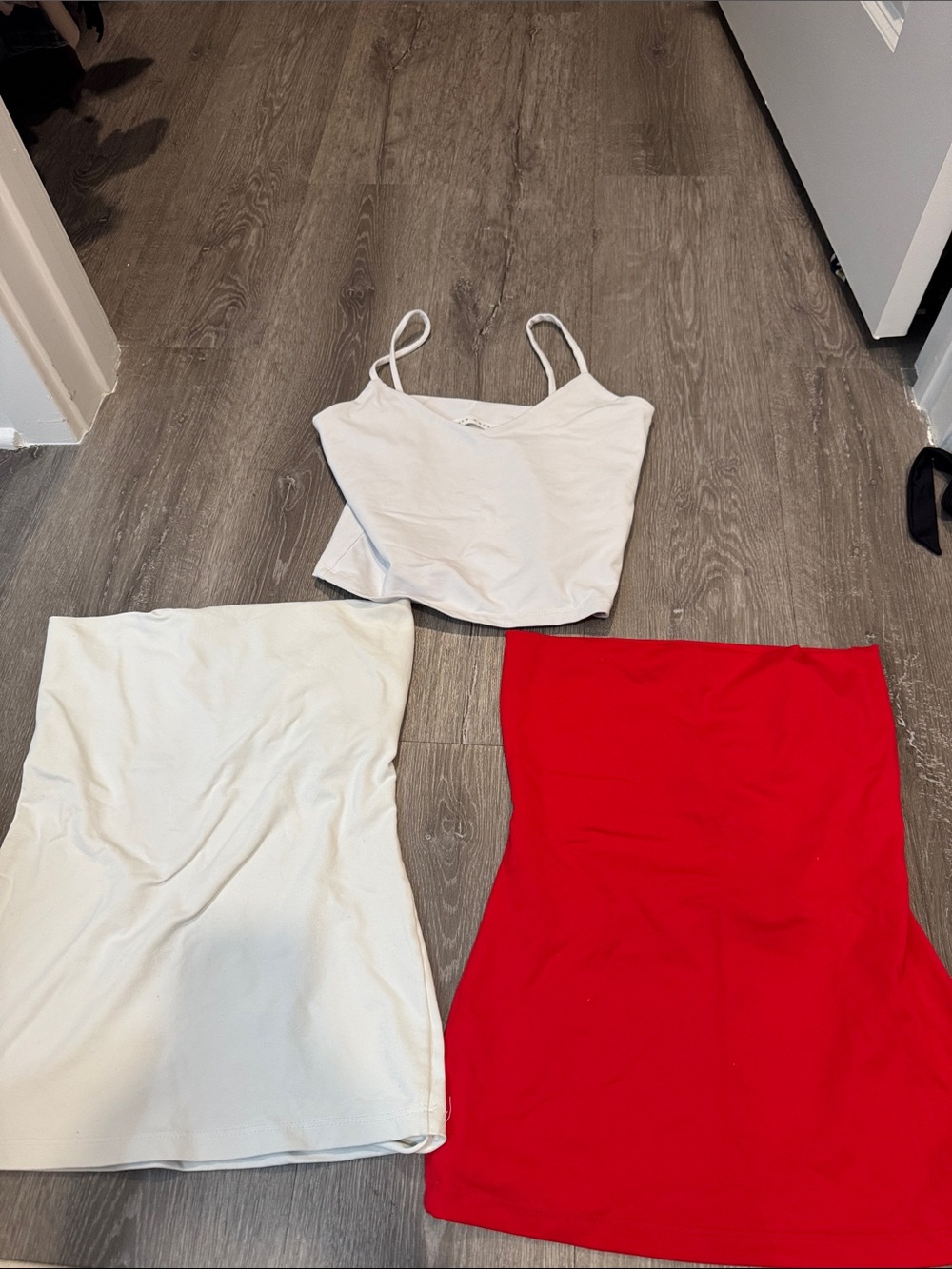 White Crop Cami & Two Tube Tops Set - White and Red